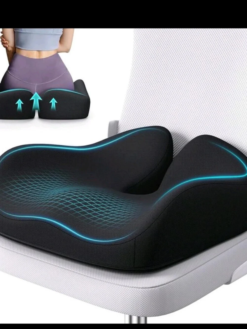 Ergonomic Memory Foam Seat Cushion - Black